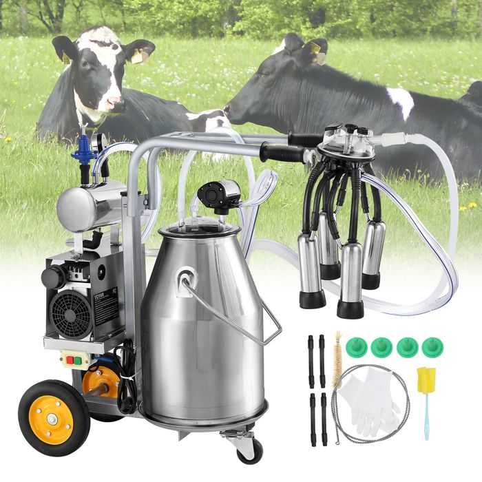 Meilleurs prix pour Machine à Traire Électrique pour Vaches-VEVOR-Seau Inox 304 25 L-Trayeuse Sous Vide à Pulsation Auto-Pression Réglable