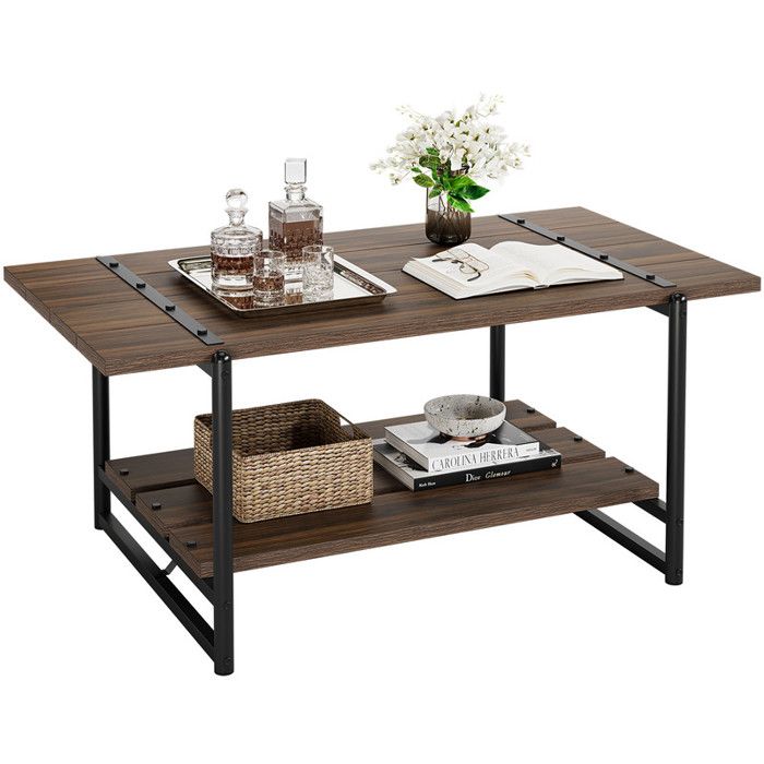 Table Basse - Noyer Noir - 104x55x76 cm - 2 étages - Bois massif - Style Scandinave