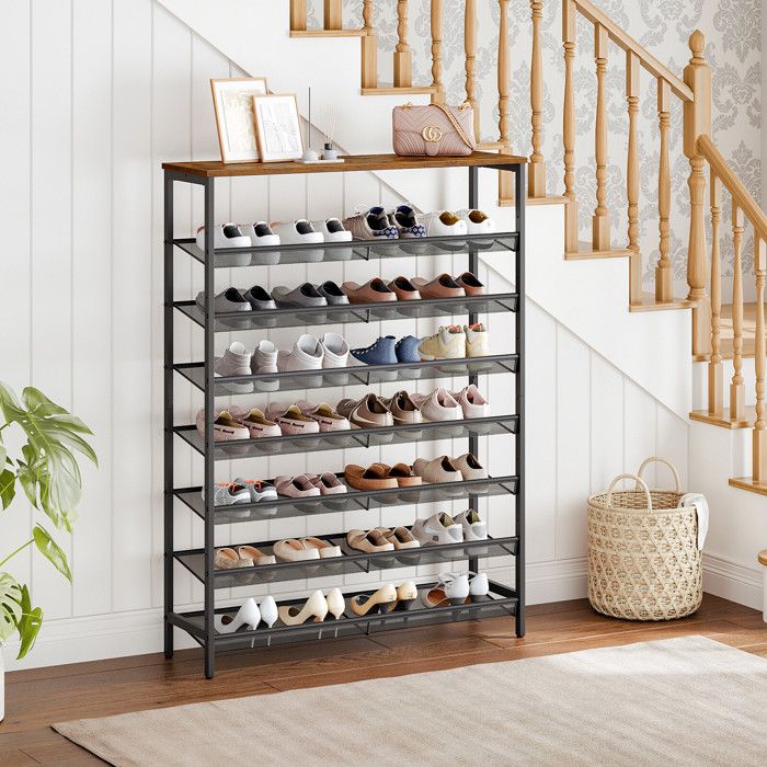 Étagère à Chaussures - HOOBRO - 8 Niveaux - Marron Rustique - Métal - Vintage