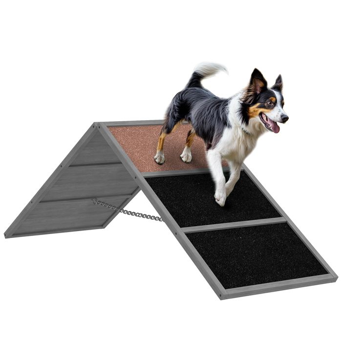 Rampe dagilité pour chien - PawHut - cadre en A - surface antidérapante - pour chiens de toutes races - pour jardin parc - gris Rampe dagilité pour chien - PawHut - cadre en A - surface antidérapante - pour chiens de toutes races - pour jardin parc - gris