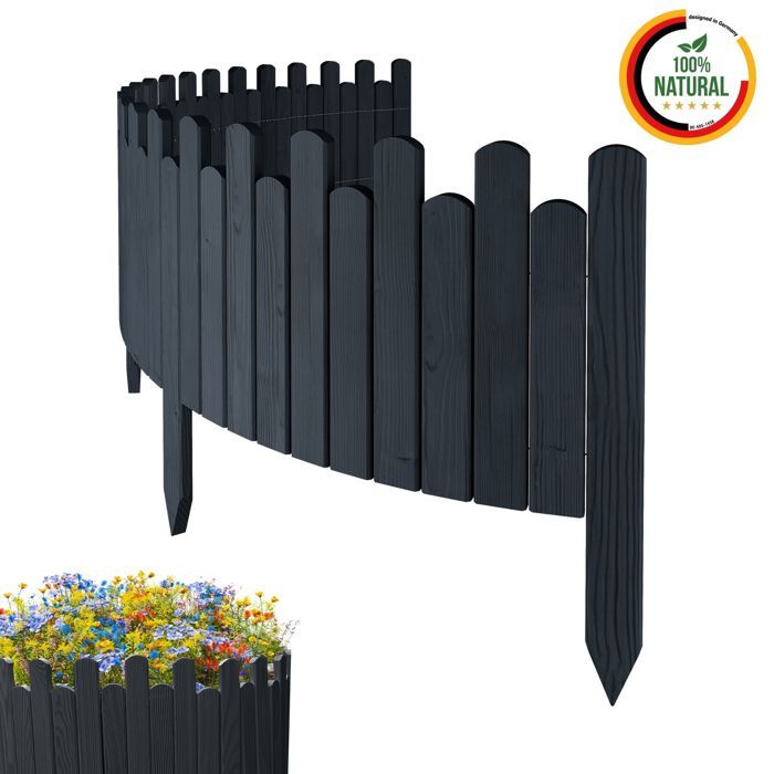 Garronda Clôture De Jardin En Bois Flexible Bordure Extérieure Hauteur 10 Cm - Longueur 200 Cm Marron Clair