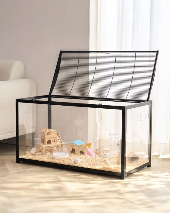 Meilleurs prix pour Cage Hamster-VEVOR-96x47x55 cm, Habitat Rongeurs Transparent de Vue Panoramique 360° avec Porte d'Entrée, Maison Portable Ventilée