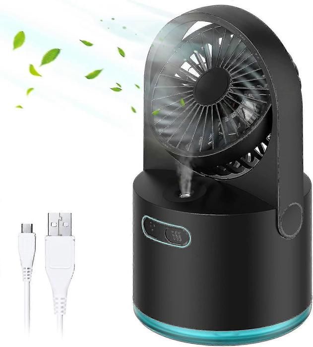 Mini ventilateur brumisateur - Noir - 3 vitesses - 300ml - USB - Silencieux 30dB - Riceel