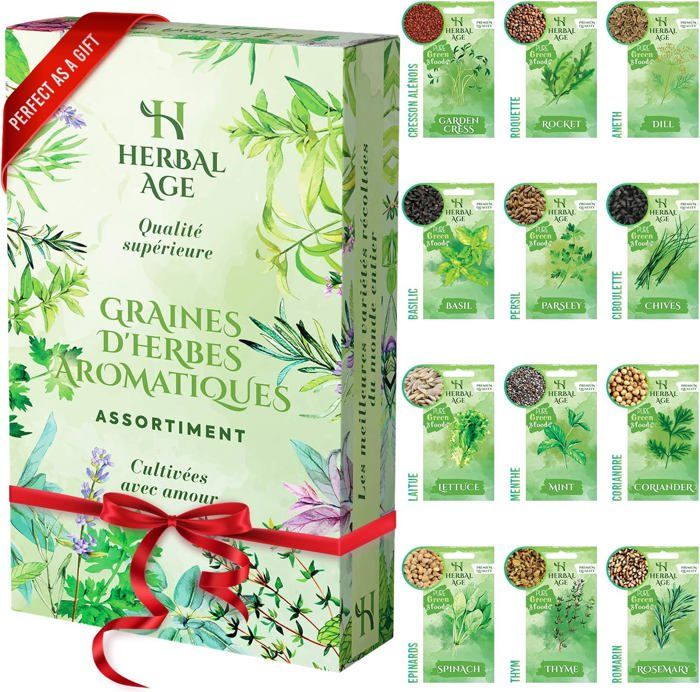 Meilleurs prix pour 12 Variétés de Plantes d'Herbes, 8700 Graines d'Herbes, Idée Cadeau Homme et Femme, Kit de Jardinieres Exterieur Pour Adultes,
