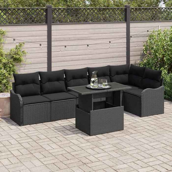 vidaXL Ensemble de 7 Pièces de Canapé de Jardin avec Coussins Rattan Poly - vue 7