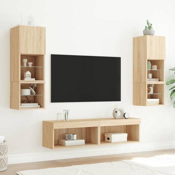 XINWO Meuble TV，Armoire TV Banc TV - avec lumières LED - chêne sonoma 60x30x30 cm @394
