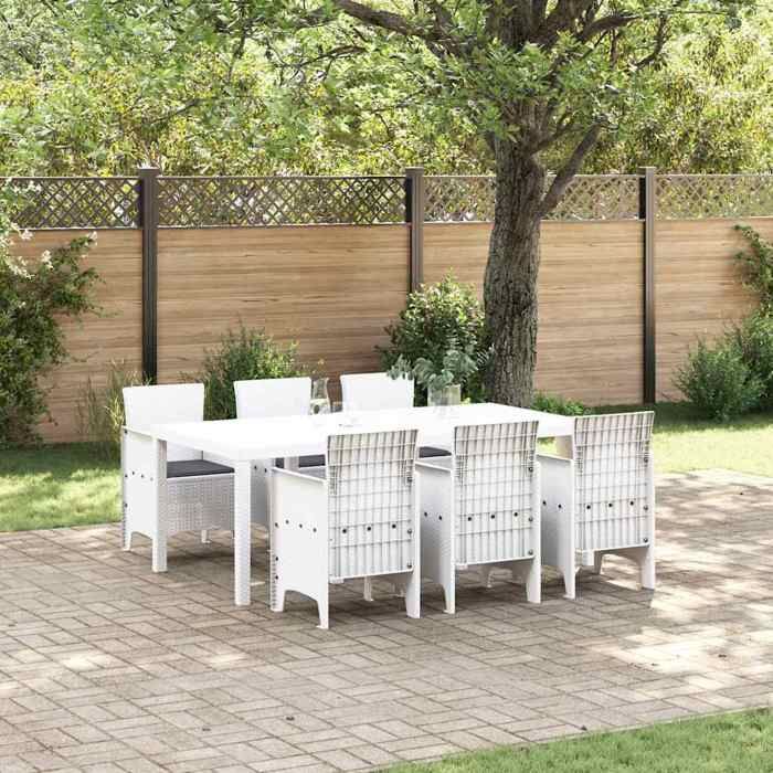 vidaXL Ensemble de salle à manger de jardin 7 pièces pour 6 personnes en blanc  Table dextérieur avec coussins 3378725