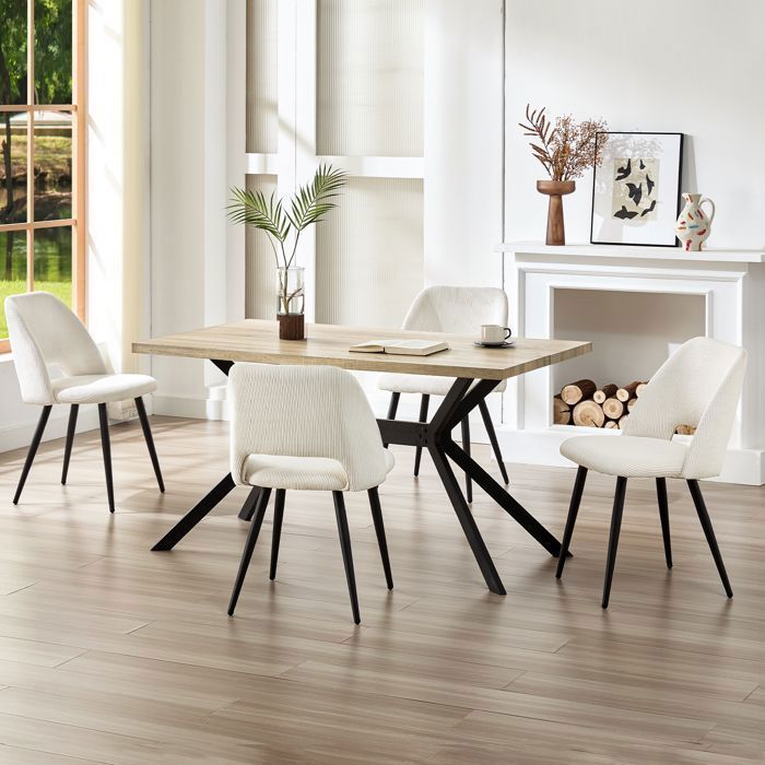 Ensemble Table à Manger 117 X 68 Cm + 4 Chaises Coquillage - Velours Et Pieds En Metal Motif Losange Gris 92384211