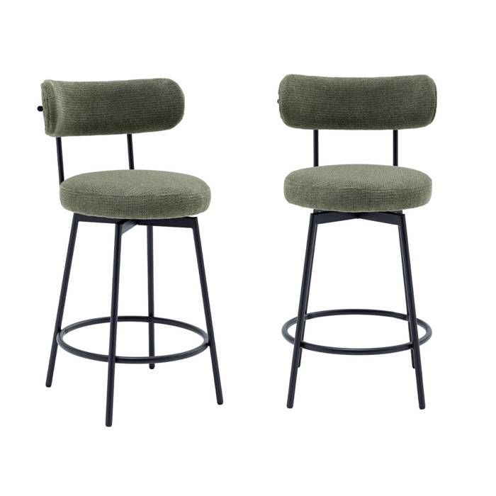 Lot de deux tabourets de bar assise rotative métal noir et tissu vert - L 50 x P 50 x H 92cm - Iris Lot de deux tabourets de bar assise rotative métal noir et tissu vert - L 50 x P 50 x H 92cm - Iris