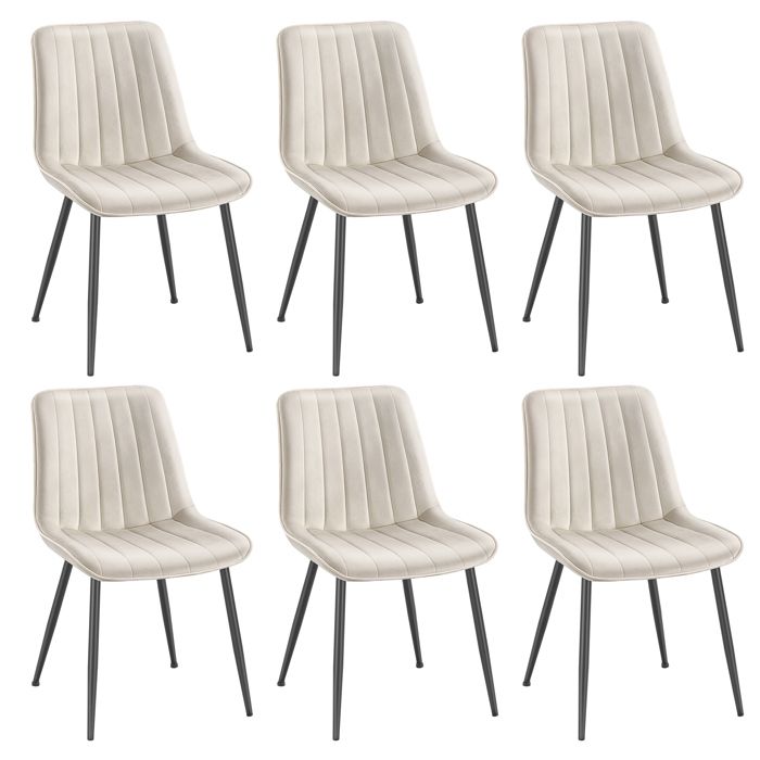 Set De 6 Chaises Sadia – Couleur Biscuit – Piètement Métal Noir – Contemporain