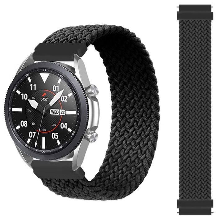 Stravo Bracelet Solo Loop Premium Nylon Tissé Respirant Extensible 20 mm S/M Samsung Galaxy Watch 7/6/5/4/3/Pro - Noir