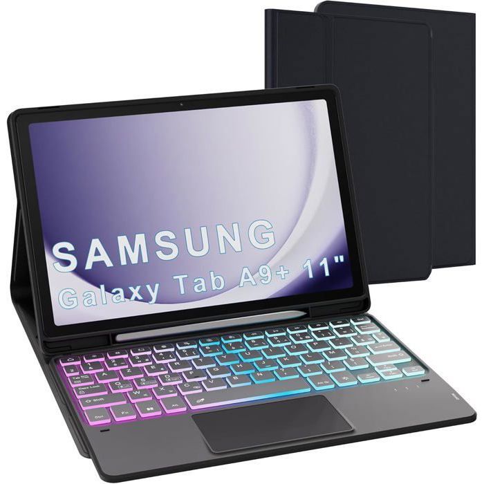 Étui clavier détachable pour tablette - Samsung - Galaxy Tab A9+ - Rétroéclairé 7 couleurs - Bluetooth - Protection 360°