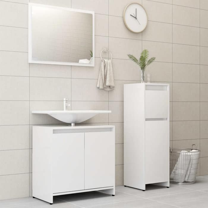 Ensemble de meubles de salle de bain - vidaXL - Blanc - Bois dingénierie - Miroir 60x45 cm