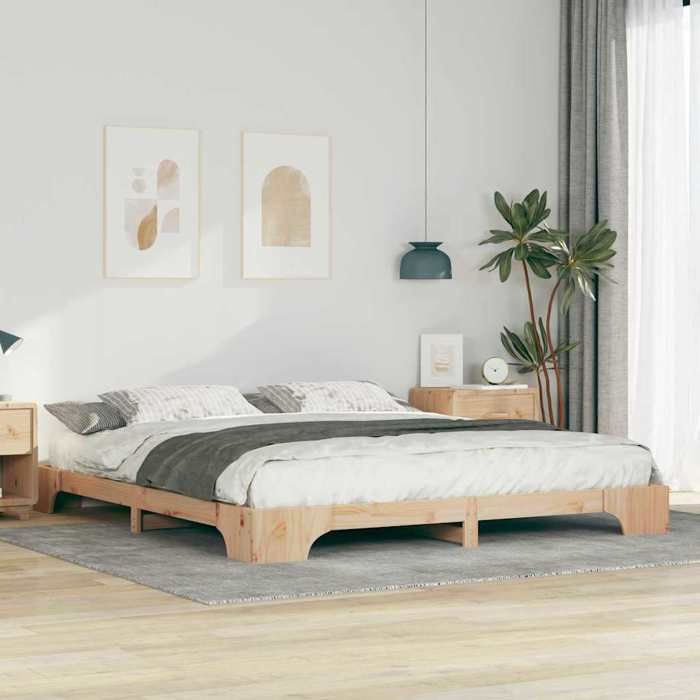Structure de lit en pin massif - UU - 180x210 cm - Marron - Cadre à lattes - Design moderne - Entretien facile - Durable