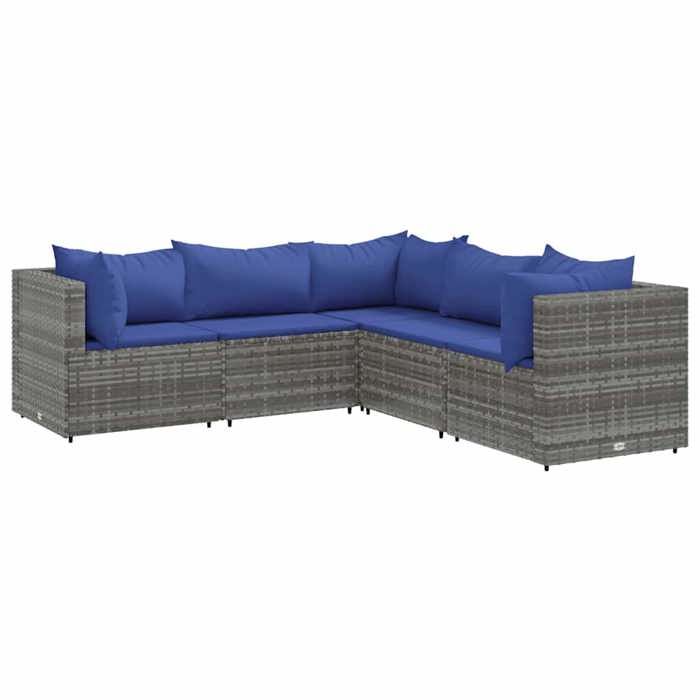 Salon de jardin en résine tressée - BURKE - 5 pièces - Gris - Résistance aux UV - Pieds réglables - Modulaire