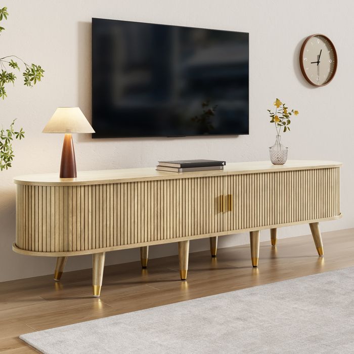 Meuble TV bas avec portes coulissantes - Design unique et élégant pour salon moderne