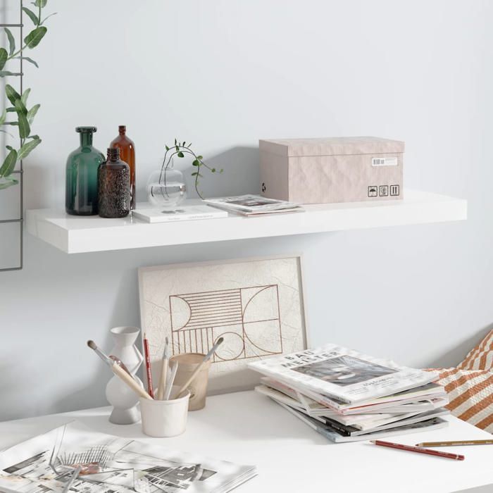(SOLDES Nouvelle année）Classique Étagère murale flottante - Blanc brillant - 80x235x38cm MDF FR26_05712657