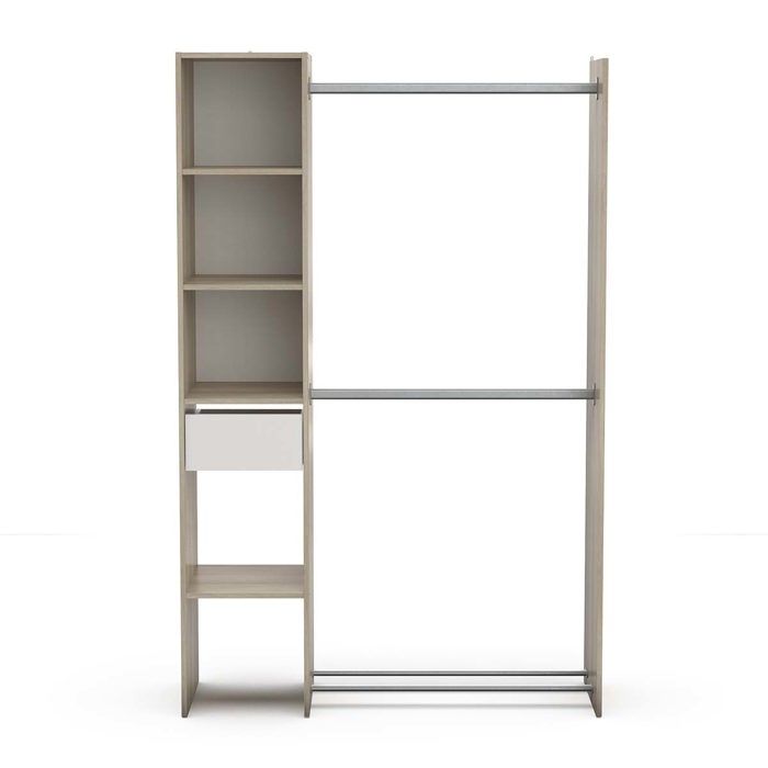 Armoire dressing avec 2 penderies 4 étagères et 1 tiroir couleur chêne - Largeur 118 x Profondeur 39 5 x Hauteur 183 cm