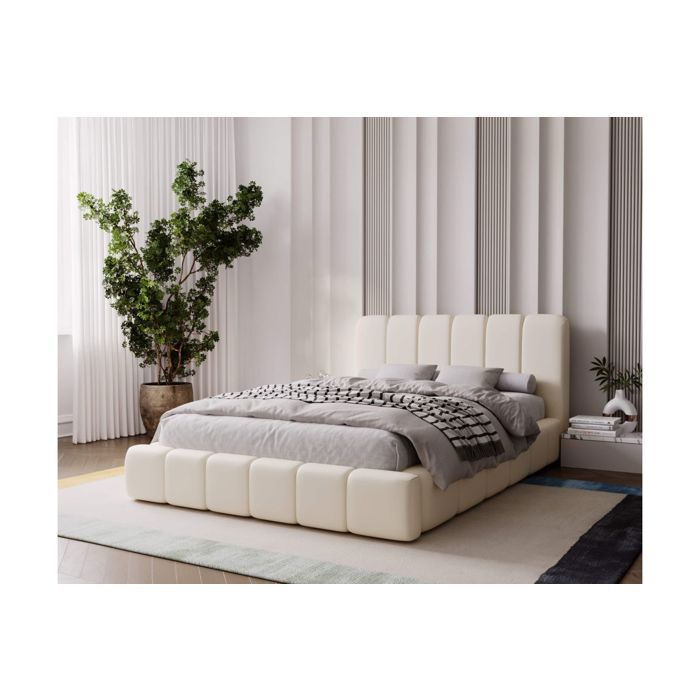 Cadre de lit avec coffre TED en velours - Beige - Dimensions du couchage : 140 x 200 cm