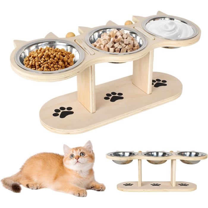 Gamelle pour chat - Gamelles pour chat et chien - Gamelle surélevée pour chat - Lot de 3 gamelles en acier inoxydable pour chats et