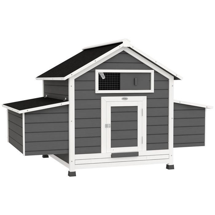 Poulailler Cottage Sur Pied Verrouillable Toiture Int&eacute;grale 6 Pondoirs 150 X 100 X 96 Cm Bois Gris