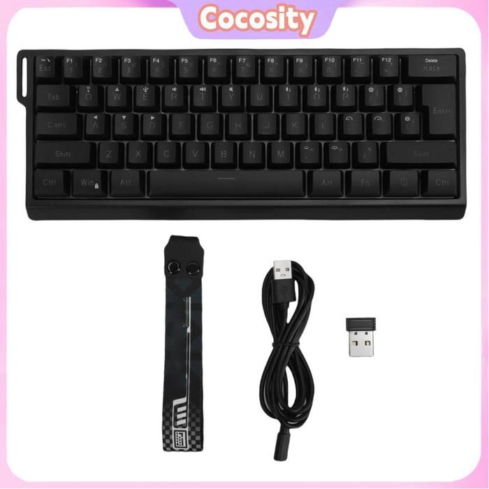 Clavier Gamer Mécanique Sans Fil 61 Touches - Triple Mode (Bluetooth/2.4G/USB-C) avec Rétroéclairage RGB Cordon de Suspension Noir