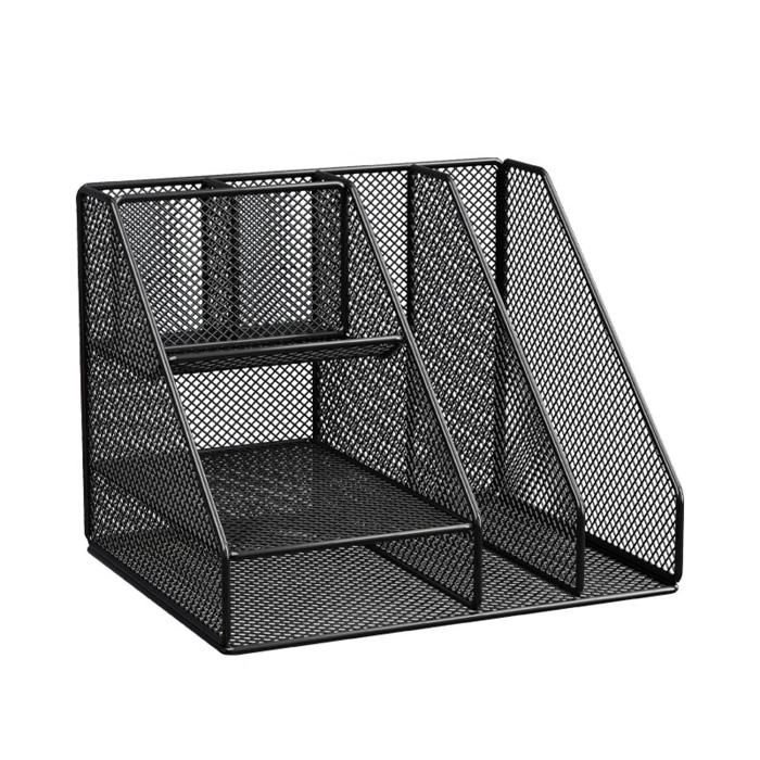 Organisateur de bureau 3 niveaux étagère de rangement à grande capacité support à documents rack multifonction noir
