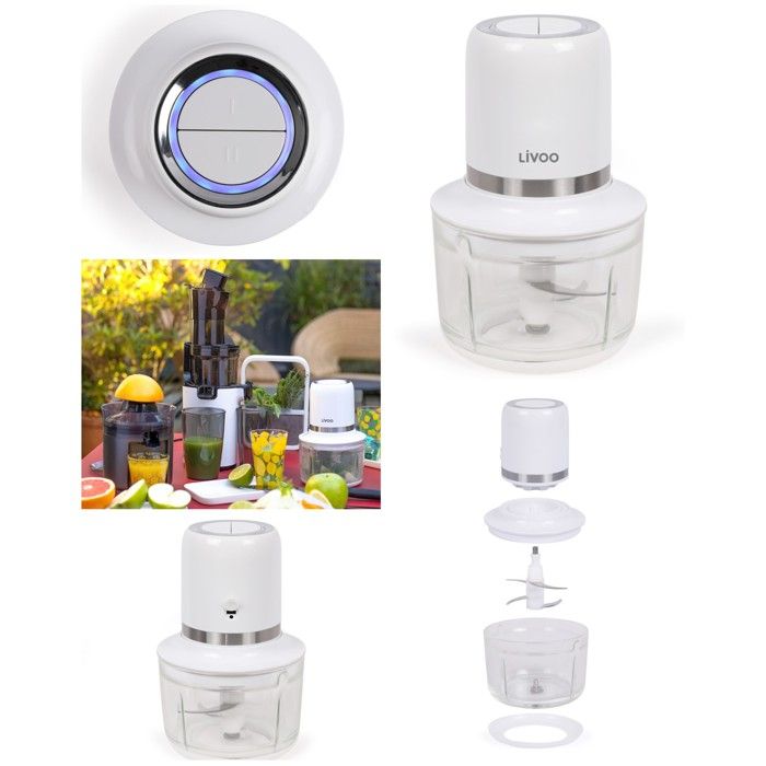 Hachoir électrique - LIVOO - 200W - Bol en verre 12 L - Batterie 6000 mAh - 4 lames inox - Livoo