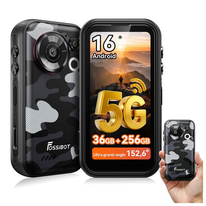 FOSSiBOT F116 Pro 5G Smartphone Robuste avec Caméra daction 48MP Ultra Grand-angle 1526° 36Go+ 256Go 4.0 IPS Android 16 Gris