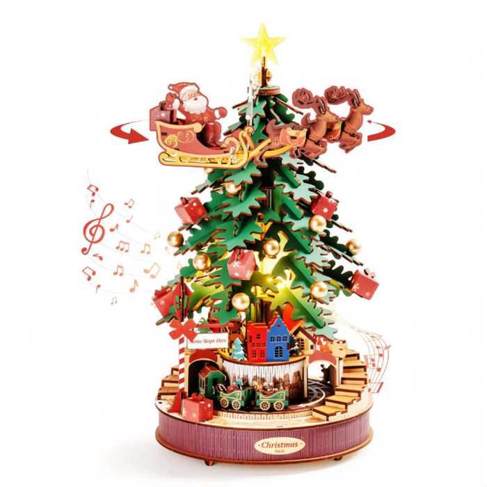 Sapin de Noël musical DIY en bois puzzle 3D 319 pièces avec LED décoratif