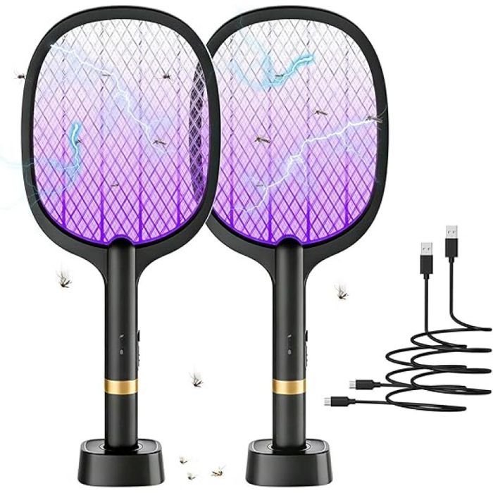 Raquette Moustique Electrique 5000V Raquette Anti Moustique Rechargeable USB-C avec Base Batterie 20 RAQUETTE ELECTRIQUE ANTI-MOUST