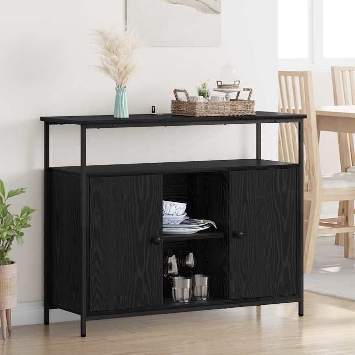 {Noir}Buffet bahut - Moderne-design - bois dingénierie - chêne noir - 2 portes - 100x35x80 cm 84czb23v