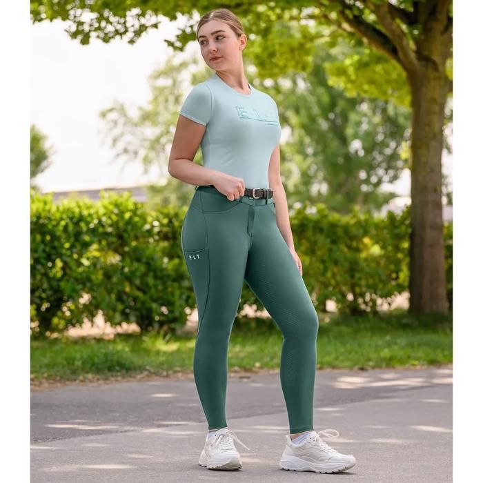 Pantalon équitation full grip fille ELT Comfort Ride - vert pin