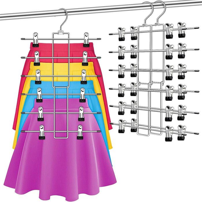 Cintres Pantalons Lot de 3 Gain de Place Pte-Pantalons Métal avec 12 Antidérapante Clips pour Jupes et Chaussettes Hauts CINTRE