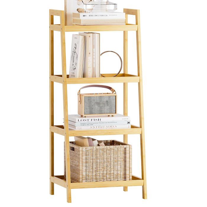 Bibliothèque échelle autoportante en bambou - 4 niveaux 99 cm - Présentoir à plantes et étagère MDF pour chambre ou balcon