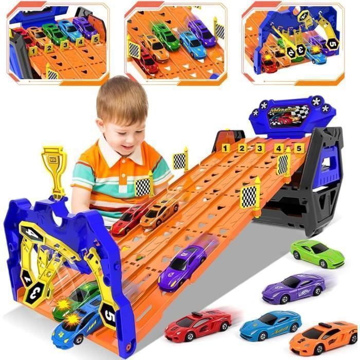 Circuit de course portable - 5 voitures de course - Voitures de course à lancer - Convient aux enfants à partir de 3 ans