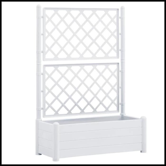 Jardinière avec treillis - ASHATA - Blanc - 100x43x142 cm - Plastique - 90 L - Rectangulaire - Non percé