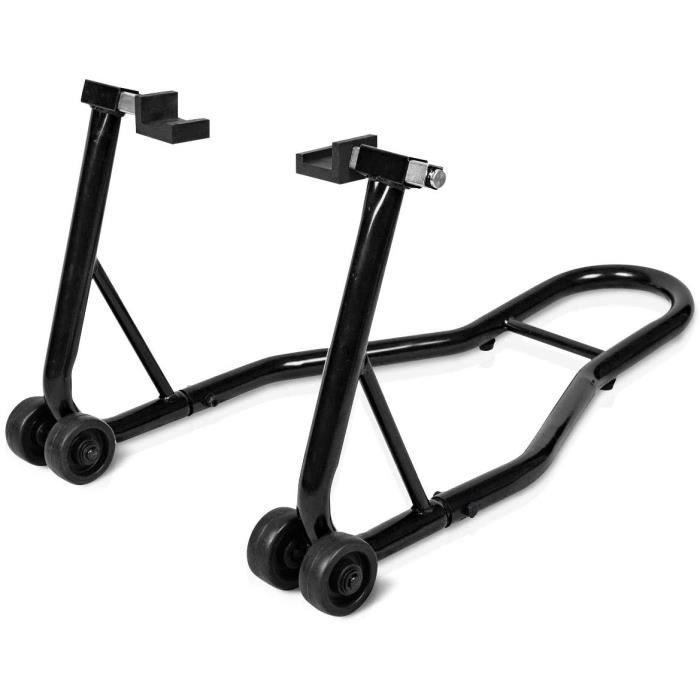 Support Béquille Acier de Moto Vélo pour Roue Arrière, Béquille d'Atelier, avec 4 Roulettes et Bras Réglable de 28 à 33 CM, Rouge