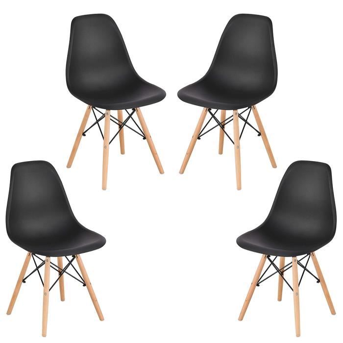 Lot de 4 chaises de salle à manger rétro,assise rembourrée et pieds en bois Noir Lot de 4 chaises de salle à manger rétro,assise rembourrée et pieds en bois Noir