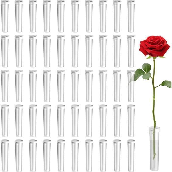 Tubes à Fleurs En Plastique Transparent - Lot De 50, Avec Bouchons, Brosse Et Ficelle - Pour Arrangements Floraux, Mariages