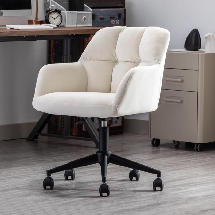 Wahson Chaise de Bureau pivotante en Velours réglable en Hauteur à Domicile Chaise pour Salon ou ConferenceBlanc