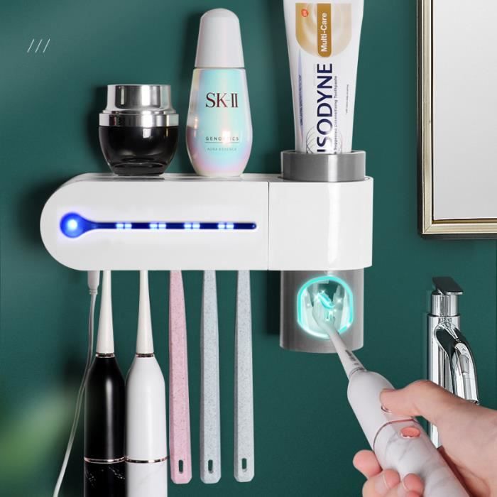 iHave Porte-Brosse à Dents Mural avec Distributeur de Dentifrice, inclut 4 gobelets, 12 Fentes et 4 Compartiments. Design élégant Blanc et doré pour Une Salle de Bain Bien organisée