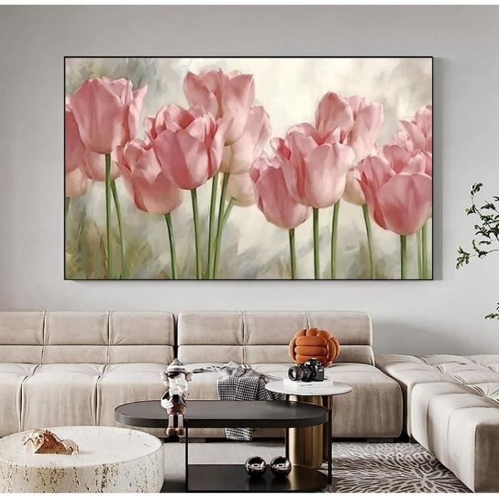 Tableau Déco Murale Moderne - Impression Sur Toile Rose Fleur Pétales Rosée 120x50 Cm - Décoration Salon Chambre Cuisine