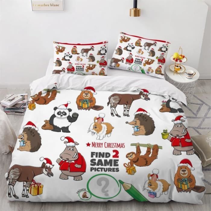 Housse De Couette Noël 220x240cm Avec 2 Taies D'oreiller - Motif Père Noël, Cerfs, Arbre De Noël 3D - Microfibre Douce - 13