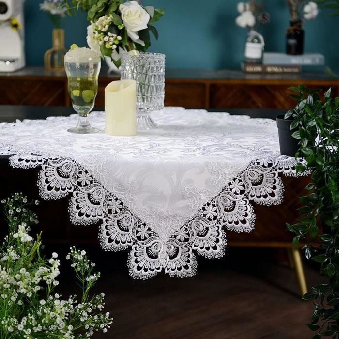 Nappe En Dentelle Blanc Vieilli Bronze - Chemin De Table 30x70 Cm - Rectangulaire - Polyester