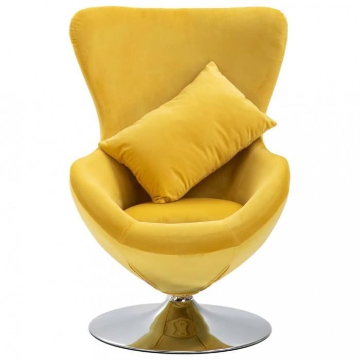 fauteuil pivotant en forme d’œuf - fauteuils club - jaune - velours