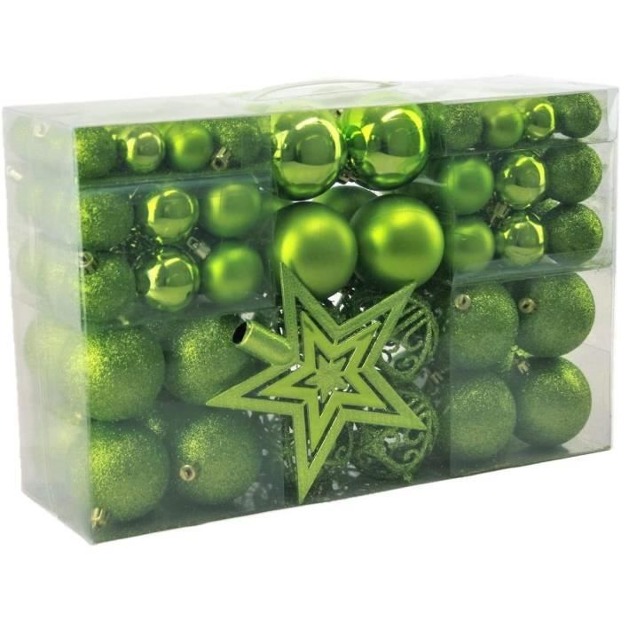 Lot de 100 boules de Noël et étoile de sapin de Noël, vert, Ø 3 cm, Ø 6