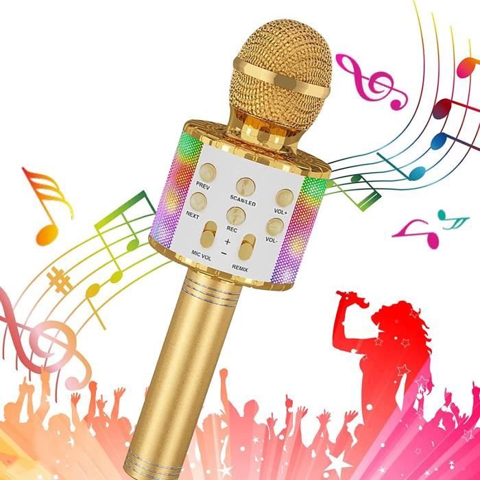 Micro Enfant avec Lumière LED, Cadeau Anniversaire Fille 3-10 Ans Micro  Karaoké Microphone, Micro Karaoke Jouet Cadeaux de Noël pour Enfants Fille  Adu