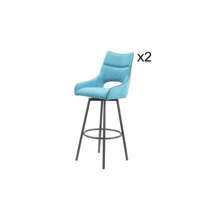 Lot de 2 chaises hautes de bar tissu bleu - ROY Meubletmoi Lot de 2 chaises hautes de bar tissu bleu - ROY Meubletmoi