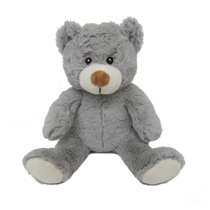 Global Diffusion - Bouillotte Micro Onde - Peluche Ours Gris - 30 Cm